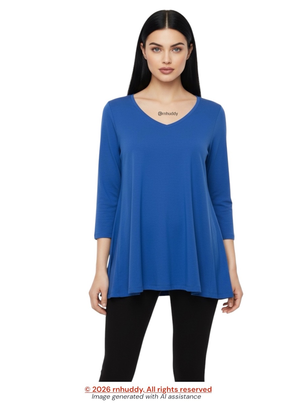 Chicos M blue v-neck stretch micromodal Pima cotton 3/4 sleeve tee